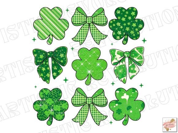 Coquette St. Patrick's Day Clover PNGs