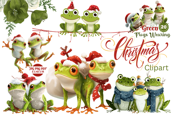 Green Frogs Wearing Christmas Clipart: A Whimsical Blend of Nature and Holiday Cheer