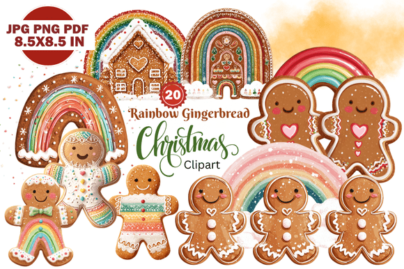Rainbow Gingerbread Christmas Clipart